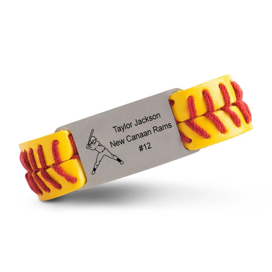 Authentic Softball Leather Bracelet With Slider - Personalized Player 3 Authentic Softball Leather Bracelet With Slider - Personalized Player