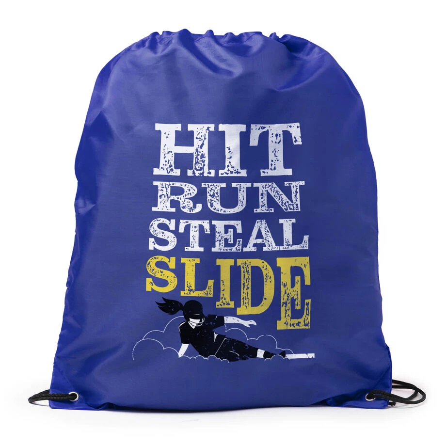 Softball Drawstring Backpack - Hit Run Steal Slide 3 Softball Drawstring Backpack - Hit Run Steal Slide