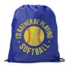 Softball Drawstring Backpack - I'd Rather Be Playing Softball Distressed -Sport Gift Store sb 04206 ROYAL MAIN