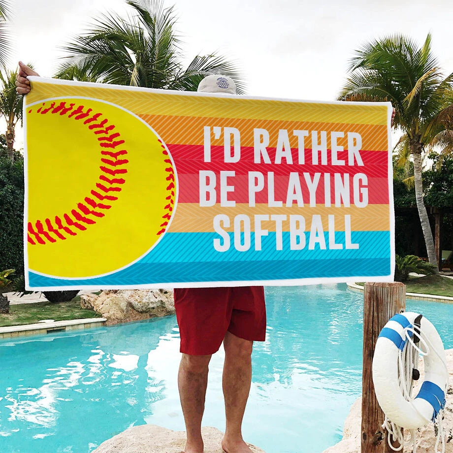 Softball Premium Beach Towel - I'd Rather Be Playing Softball 5 Softball Premium Beach Towel - I'd Rather Be Playing Softball - Image 3