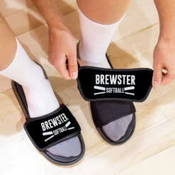 Softball Repwell® Slide Sandals - Personalized Team Name With Bats -Sport Gift Store sb 04317 BLACK LIFESTYLE