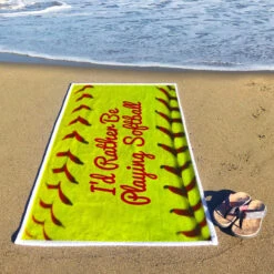 Softball Premium Beach Towel - I'd Rather Be Playing Softball Stitches -Sport Gift Store sb 04419 BEACH