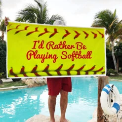 Softball Premium Beach Towel - I'd Rather Be Playing Softball Stitches -Sport Gift Store sb 04419 POOL