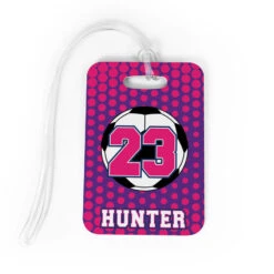 Soccer Bag/Luggage Tag - Personalized Soccer Ball With Dots Background