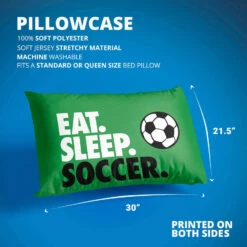 Soccer Pillowcase - Eat. Sleep. Soccer. -Sport Gift Store sc 02742 GREEN DETAILS