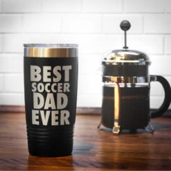 Soccer 20 Oz. Double Insulated Tumbler - Best Dad Ever -Sport Gift Store sc 02818 BLACK COFFEE