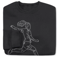 Soccer Crewneck Sweatshirt - Soccer Girl Player Sketch -Sport Gift Store sc 03339 BLACK FOLD