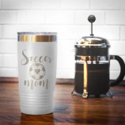 Soccer 20oz. Double Insulated Tumbler - Soccer Mom -Sport Gift Store sc 03511 WHITE COFFEE