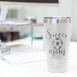Soccer 20oz. Double Insulated Tumbler - Soccer Mom -Sport Gift Store sc 03511 WHITE DESK