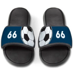 Soccer Repwell® Slide Sandals - Ball And Number Reflected -Sport Gift Store sc 03525 NAVY FRONT