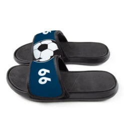 Soccer Repwell® Slide Sandals - Ball And Number Reflected -Sport Gift Store sc 03525 NAVY SIDE