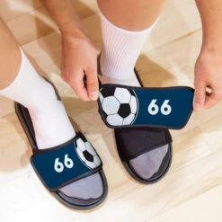 Soccer Repwell® Sandal Straps - Ball And Number Reflected -Sport Gift Store sc 03525 STRAPS NAVY LIFESTYLE