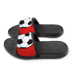 Soccer Repwell® Slide Sandals - Soccer Ball -Sport Gift Store sc 03527 RED SIDE