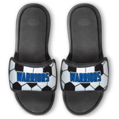 Soccer Repwell® Slide Sandals - Soccer Ball Texture With Text