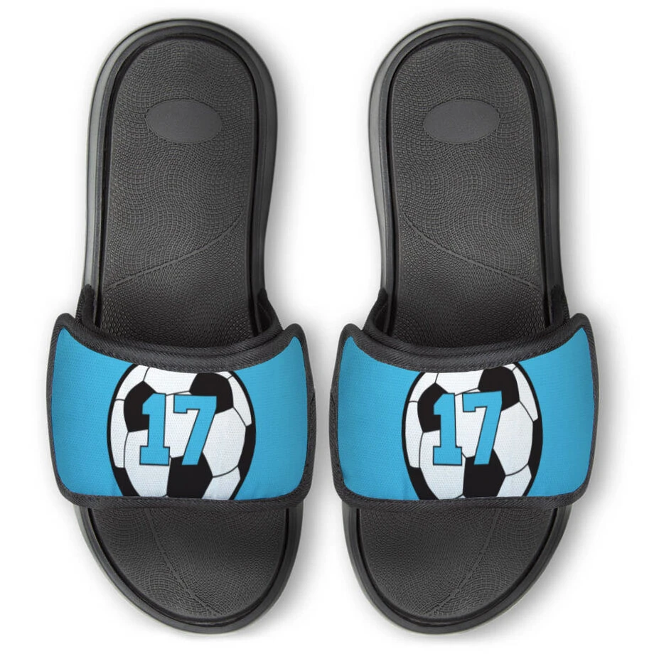Soccer Repwell® Slide Sandals - Soccer Ball With Number 3 Soccer Repwell® Slide Sandals - Soccer Ball With Number
