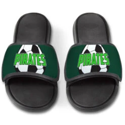 Soccer Repwell® Slide Sandals - Soccer Ball With Text -Sport Gift Store sc 03531 GREEN FRONT