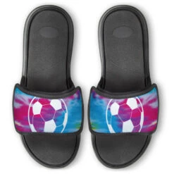 Soccer Repwell® Slide Sandals - Tie-Dye Pattern With Soccer Ball