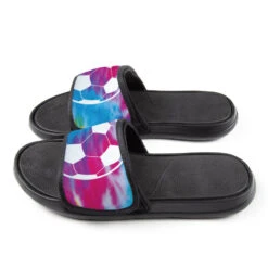 Soccer Repwell® Slide Sandals - Tie-Dye Pattern With Soccer Ball -Sport Gift Store sc 03534 SIDE