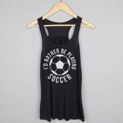 Soccer Flowy Racerback Tank Top - I'd Rather Be Playing Soccer (Round) -Sport Gift Store sc 03601 BLACK HANGER