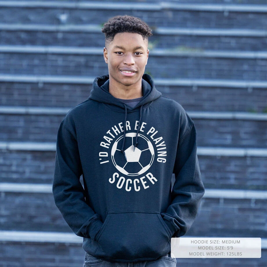 Soccer Hooded Sweatshirt - I'd Rather Be Playing Soccer (Round) 9 Soccer Hooded Sweatshirt - I'd Rather Be Playing Soccer (Round) - Image 7