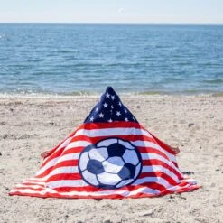 Soccer Hooded Towel - American Flag -Sport Gift Store sc 03650 LIFESTYLE BEACH 4