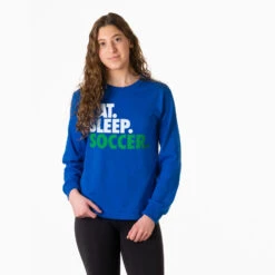 Soccer Tshirt Long Sleeve - Eat. Sleep. Soccer -Sport Gift Store sc 03662 ROYAL FEMALE