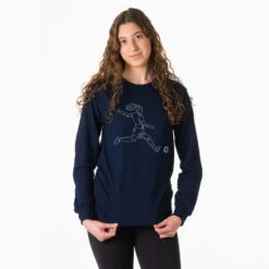 Soccer Tshirt Long Sleeve - Soccer Girl Player Sketch -Sport Gift Store sc 03669 NAVY FEMALE