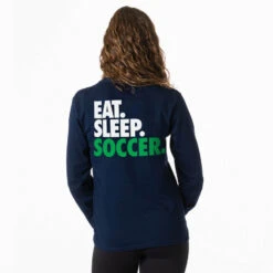 Soccer Tshirt Long Sleeve - Eat. Sleep. Soccer (Back Design) -Sport Gift Store sc 03686 NAVY FEMALE BACK