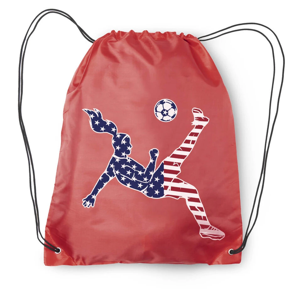 Soccer Drawstring Backpack - Girls Soccer Stars And Stripes Player 4 Soccer Drawstring Backpack - Girls Soccer Stars And Stripes Player - Image 2