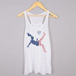 Soccer Flowy Racerback Tank Top - Girls Soccer Stars And Stripes Player -Sport Gift Store sc 03732 WHITE HANGER