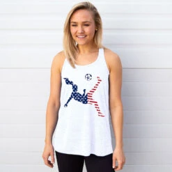 Soccer Flowy Racerback Tank Top - Girls Soccer Stars And Stripes Player -Sport Gift Store sc 03732 WHITE MODELCTS