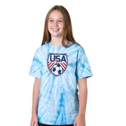 Soccer Short Sleeve T-Shirt - Soccer USA Tie Dye -Sport Gift Store sc 03797 BABYBLUE MODEL GIRL