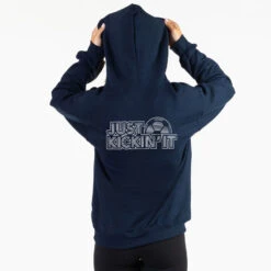 Soccer Hooded Sweatshirt - Just Kickin' It (Back Design) -Sport Gift Store sc 03879 FEMALE BACK NAVY