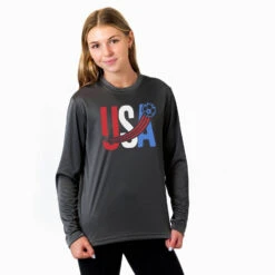 Soccer Long Sleeve Performance Tee - USA Patriotic -Sport Gift Store sc 03948 GRAPHITE FEMALE