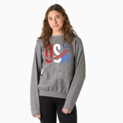 Soccer Crewneck Sweatshirt - USA Patriotic -Sport Gift Store sc 03952 GRAY MODEL FEMALE