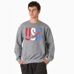 Soccer Crewneck Sweatshirt - USA Patriotic -Sport Gift Store sc 03952 GRAY MODEL MALE