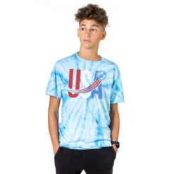Soccer T-Shirt Short Sleeve - USA Patriotic Tie Dye -Sport Gift Store sc 03956 BABYBLUE MODEL BOY