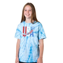 Soccer T-Shirt Short Sleeve - USA Patriotic Tie Dye -Sport Gift Store sc 03956 BABYBLUE MODEL GIRL