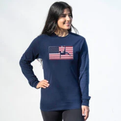 Soccer Tshirt Long Sleeve - Patriotic Soccer -Sport Gift Store sc 03962 NAVY FEMALE