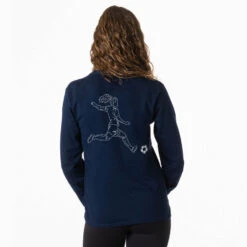 Soccer Tshirt Long Sleeve - Soccer Girl Player Sketch (Back Design) -Sport Gift Store sc 04106 NAVY FEMALE