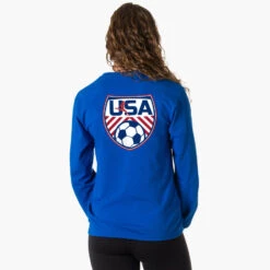 Soccer Tshirt Long Sleeve - Soccer USA (Back Design) -Sport Gift Store sc 04108 ROYAL FEMALE