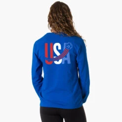 Soccer Tshirt Long Sleeve - USA Patriotic (Back Design) -Sport Gift Store sc 04122 ROYAL FEMALE