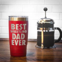 Wrestling 20 Oz. Double Insulated Tumbler - Best Dad Ever -Sport Gift Store wr 00479 RED COFFEE