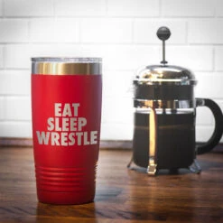 Wrestling 20 Oz. Double Insulated Tumbler - Eat Sleep Wrestle -Sport Gift Store wr 00481 RED COFFEE