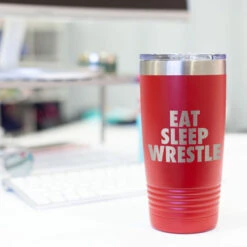 Wrestling 20 Oz. Double Insulated Tumbler - Eat Sleep Wrestle -Sport Gift Store wr 00481 RED DESK