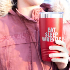Wrestling 20 Oz. Double Insulated Tumbler - Eat Sleep Wrestle -Sport Gift Store wr 00481 RED MODEL