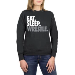 Wrestling Crewneck Sweatshirt - Eat Sleep Wrestle (Stack) -Sport Gift Store wr 00604 BLACK ADULTFEMALE