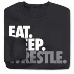 Wrestling Crewneck Sweatshirt - Eat Sleep Wrestle (Stack) -Sport Gift Store wr 00604 BLACK FOLD