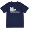 Wrestling Short Sleeve Performance Tee - Eat. Sleep. Wrestle. -Sport Gift Store wr 00684 NAVY FLAT