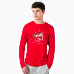 Wrestling Long Sleeve Performance Tee - Wrestling Reindeer 7 Wrestling Long Sleeve Performance Tee - Wrestling Reindeer -Sport Gift Store wr 00754 RED MODEL M